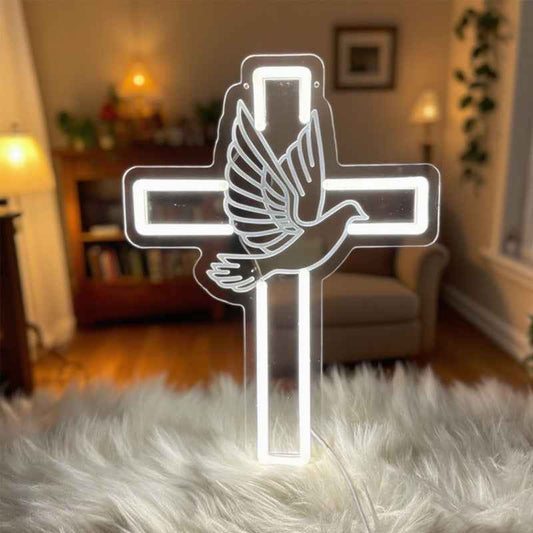 Christian Cross & Peace Dove LED Neon Sign - Ztylist