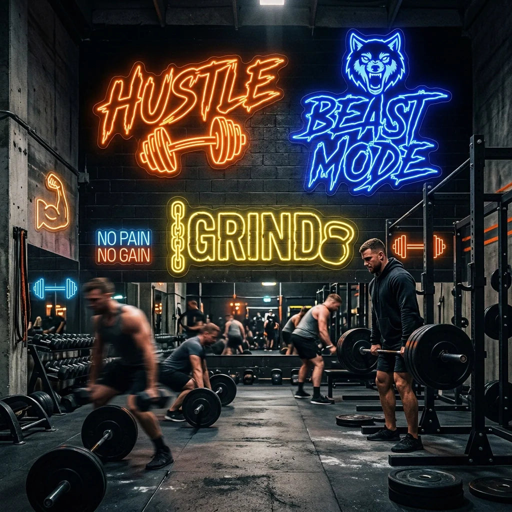 Hustle, Beast Mode, and Grind: 15 Neon Signs for Gym Motivation to Fuel Your Gains - Ztylist