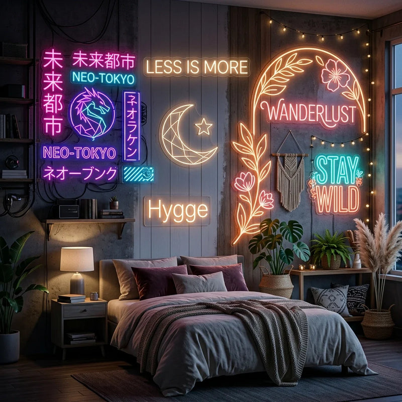Cyberpunk, Minimalist, and Boho Neon Signs for Bedroom Aesthetic Ideas - Ztylist