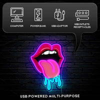 USB Dimmable Lips Neon Sign with Dripping Tongue Artistic LED Wall Light for Bedroom Bar Club Decor Sexy Romantic Lighting Gift