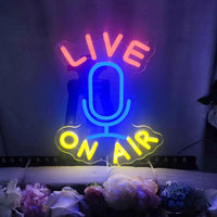 Live on Air Neon Sign LED Neon Light Sign Dimmable for Wall Decor Podcast Live Room Broadcast Room Music Studio Bedroom Decor