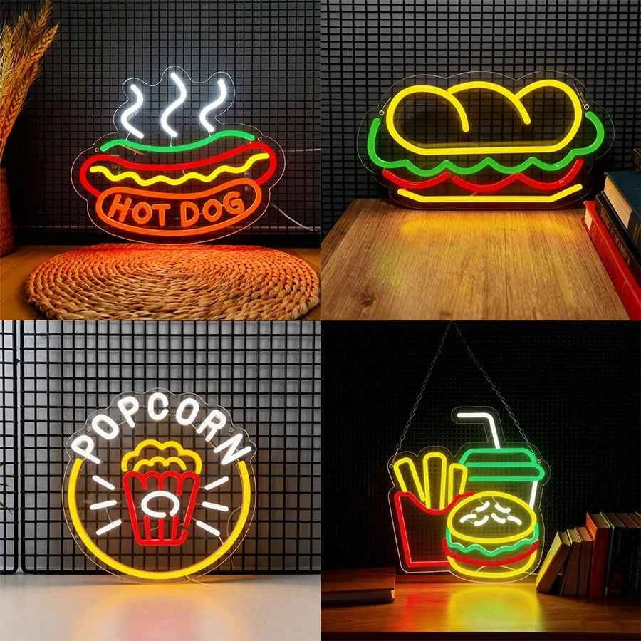 Fast Food Series Neon Sign, Food Icon Business Wall Lamp, Used For Fast Food Restaurants, Restaurants, Kitchen Art Decor.