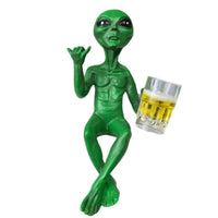 green Alien Statue Beer Drinking Alien Sculpture Home Decor Ornaments Resin Novelty Collectibles Funny Desktop Decoration