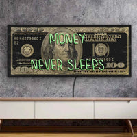 Money Never Sleeps Neon Sign Money Art Decor