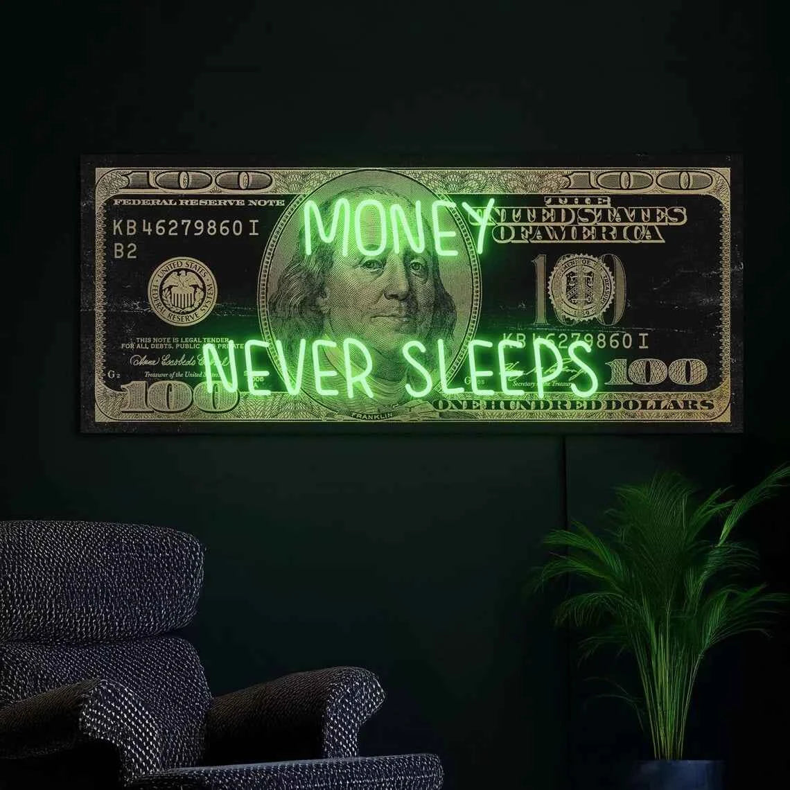 Money Never Sleeps LED Neon Sign
