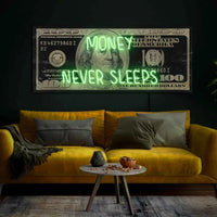 Money Never Sleeps Neon Sign Money Art Decor