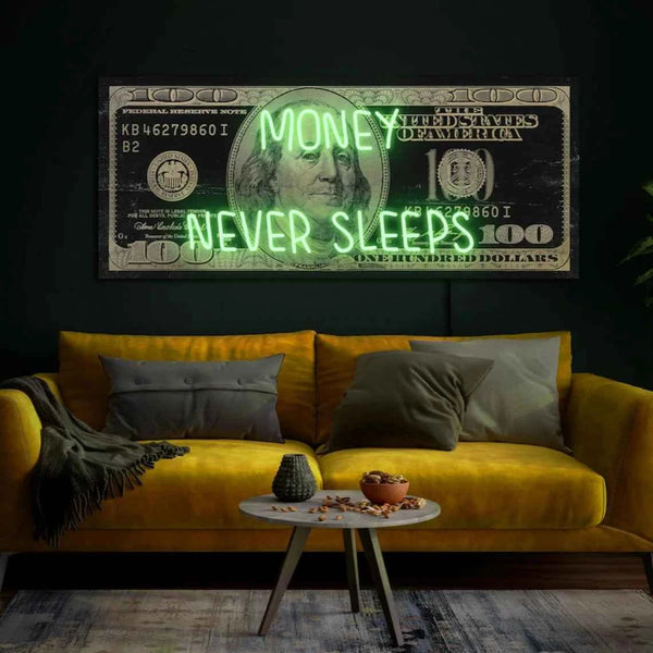 Money Never Sleeps Neon Sign Money Art Decor