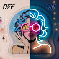 Aesthetic Neon Lights for Room & Wall Decor, Pop Girl WOW Neon Sign, Perfect Graduation & Birthday Gift for Friends, USB Powered