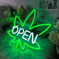 1pc Green Leaf Neon Open Sign - USB Powered, Multi-Color LED Neon Sign for Wall Hanging with Switch, Plastic Material, Wireless
