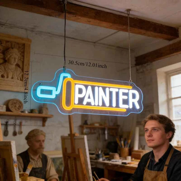 PAINTER LED Neon Sign Creative Art Studio Decor Neon Light for Bedroom Bar Cafe Vibrant Blue Home Wall Art Inspirational Gift