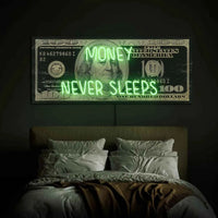 Money Never Sleeps Neon Sign Money Art Decor