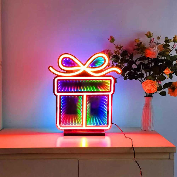 Color Changing Tunnel Mirror Neon Sign Double-Sided Light Gift Box Art for Store And Home Decor Hanging And Vertical Options