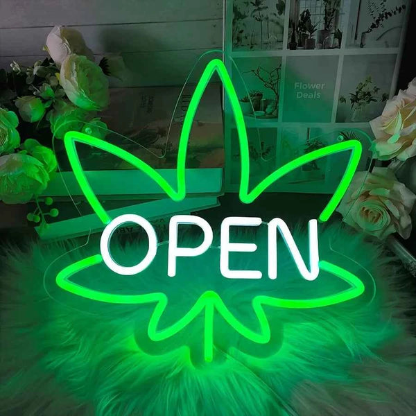 Green Leaf Open LED Neon Sign