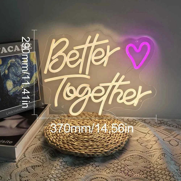 Better Together Neon Sign LED Light Home Art Wedding Bar Bedroom Aesthetic Room Birthday Party Clue Wall Decorate Gift