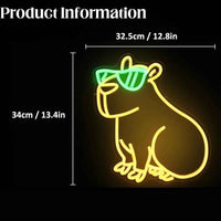 Cool Capybara Neon Sign Cute Animal Glasses LED Neon Lights Sign  For Wall Cartoon Bedroom Room Party Decor Birthday Gifts