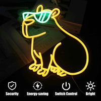 Cool Capybara Neon Sign Cute Animal Glasses LED Neon Lights Sign  For Wall Cartoon Bedroom Room Party Decor Birthday Gifts