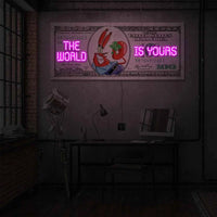 the World Is Yours Neon Sign Motivational Dollar Wall Decor Artwork Bright LED Light up Money Sign for Office Room Decor