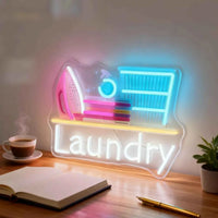 LED Neon Laundry Signs Light Up Laundromat Lights Signs for Laundry Wash Room Shop Store Business Window Wall Art Decor Gifts
