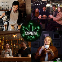 Green Leaf Open LED Neon Sign