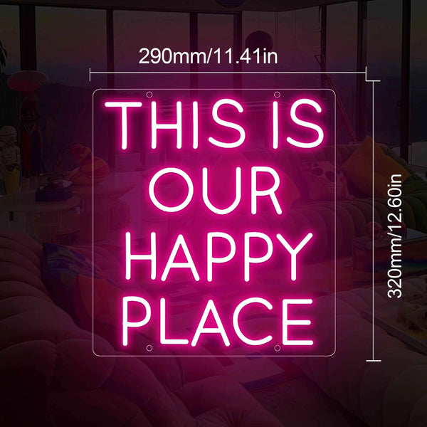 This Is Our Happy Place Neon Sign For Wall Decor,Led Neon Light For Bedroom,Living Room,Man Cave,Bar,Birthday Party,Game Room