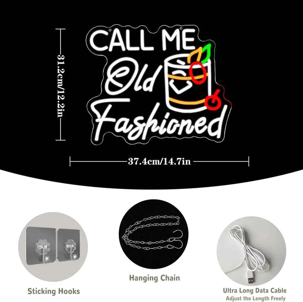 Call Me Old Fashioned Neon Sign Cocktails Led Sign Bar Neon Light Cocktail Bar Wall Decor for Bar Pub Party Bedroom Bar Shop