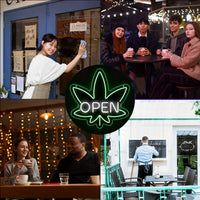 Green Leaf Open LED Neon Sign