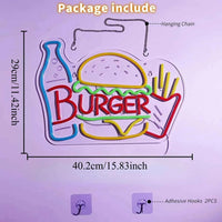Retro Dimmable Burger & Fries Neon Sign – Fast Food LED Light for Restaurant, Snack Bar, Party Wall Decor, USB Powered