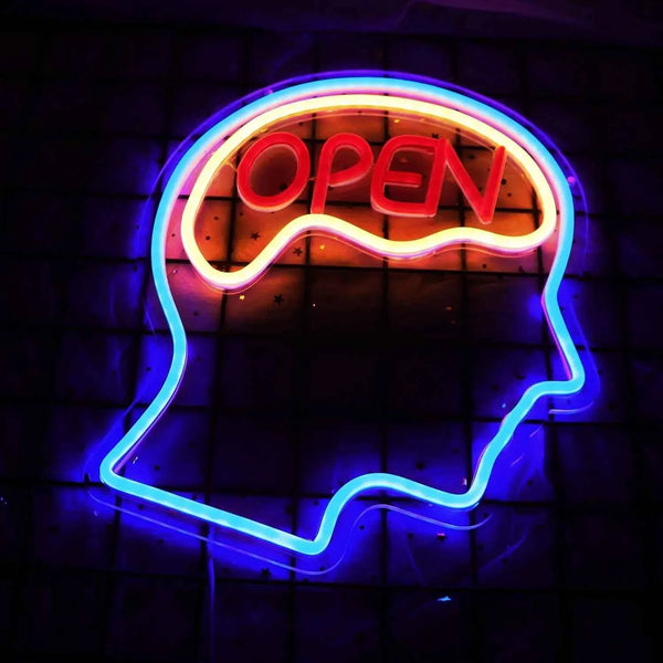 Open Mind Brain Neon Signs USB Powered Light Up Sign Wall Decor for Bedroom Suitable for Man Cave Bar Pub Office School Christma