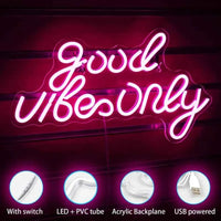 Good Vibes Only Neon Signs for Wall Decor Neon Lights for Living Beer Bar Game Room Hotel Birthday Party Christmas Neon Light