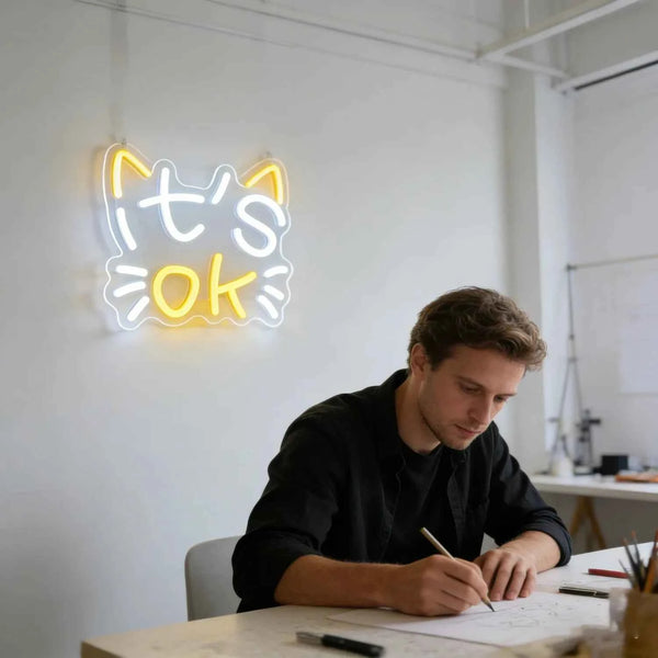IT S OK Neon Sign for Bedroom Living Room Wall Decor Relaxing Ambiance Night Light Motivational Gift Home Office Reading Decor
