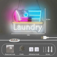 LED Neon Laundry Signs Light Up Laundromat Lights Signs for Laundry Wash Room Shop Store Business Window Wall Art Decor Gifts