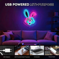 Evil Bunny Neon Sign USB Dimmable LED Neon Light Sign for Drink Bar Man Cave Bedroom Hotel Shop Garage GameRoom Party Wall Decor