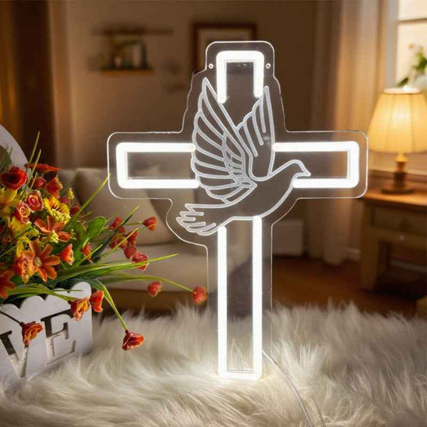Christian Cross & Peace Dove LED Neon Sign - Ztylist