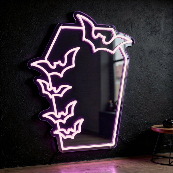 Coffin Bat Mirror LED Neon Sign