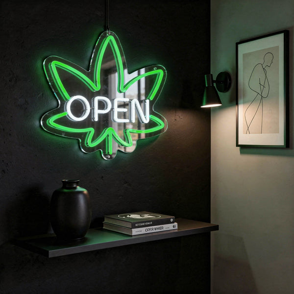 Green Leaf Open LED Neon Sign